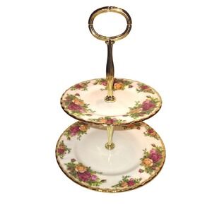 Royal Albert Old Country Roses 2-Tier Cake Stand Bone China England 1962 MINT